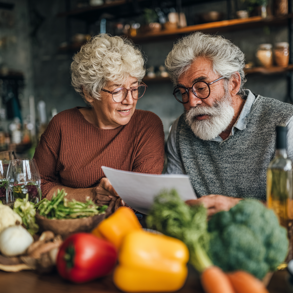 Older adults sharing healthy meal planning tips and recipes together